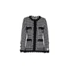 The Extreme Collection Black / White Women's Black And White Checkered Tweed Jacket With Fringe Detailing Yves In Black/white