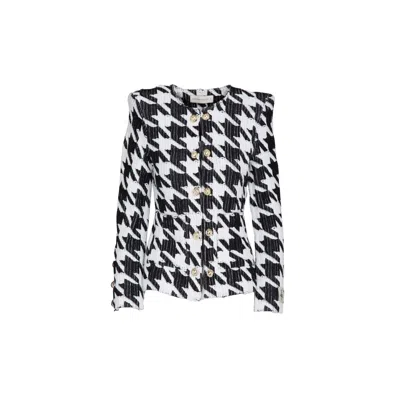 The Extreme Collection Black / White Women's Black And White Houndstooth Tweed Blazer With Gold Buttons Breton In Black/white
