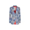 The Extreme Collection Blue / Grey Blue Textured Pattern Blazer Tailored Women's Jacket With Gold Buttons Renzo In Blue/grey