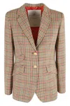 The Extreme Collection Check Pattern Beige And Maroon Mono-breasted Blazer In Multi