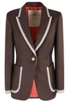 The Extreme Collection Tailored Brown Wool Blazer With Velvet Trim In Brown