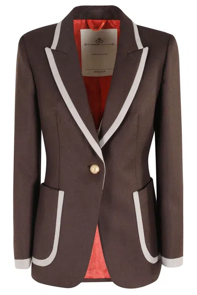 The Extreme Collection Tailored Brown Wool Blazer With Velvet Trim