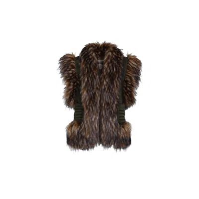 The Extreme Collection Women's Alexandre Green Short Alpaca Merino Faux Fur Vest In Brown