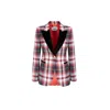 The Extreme Collection Women's Anabel Fitted Red Plaid Blazer With Black Velvet Lapels And Golden Buttons