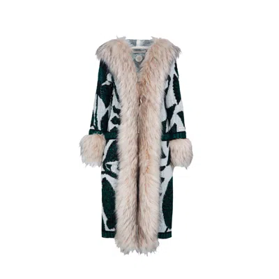 The Extreme Collection Women's Black Alpaca Merino Wool Longline Coat With Vegan Fur Details Joanne