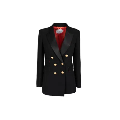 The Extreme Collection Women's Black Double-breasted Blazer With Golden Buttons And Notched Lapels Obelia