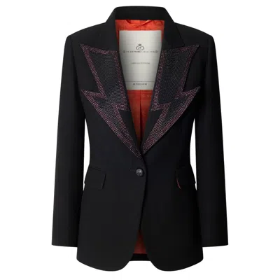 The Extreme Collection Women's Black Embellished Tailored Blazer With Metallic Details Hikaru