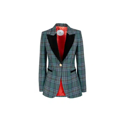 The Extreme Collection Women's Black Lapels Green Checked Tailored Blazer Dominique