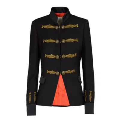 The Extreme Collection Women's Black Military Blazer With Gold Embroidery