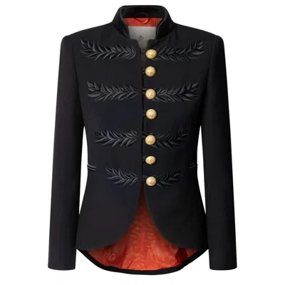 The Extreme Collection Women's Black Military Tailored Blazer With Satin Details Renata