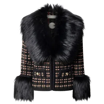 The Extreme Collection Women's Black / Pink Black Short Faux Fur Jacket Angele