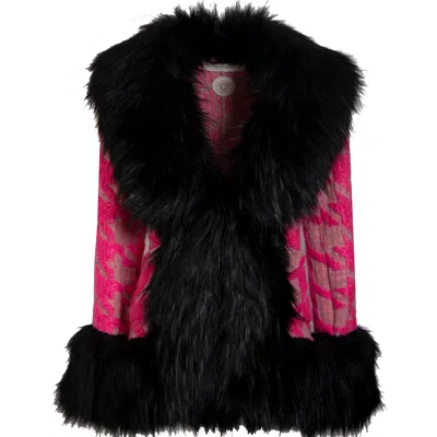 The Extreme Collection Women's Black / Pink Paule Fur-effect Houndstooth Print Jacket In Multi