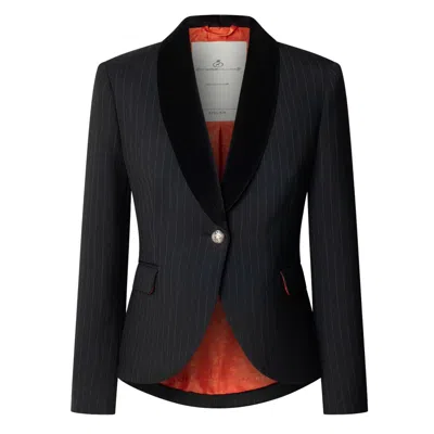 The Extreme Collection Women's Black / Silver Pinstripe Blazer With Jewel Embroidery The Gardens In Black/silver
