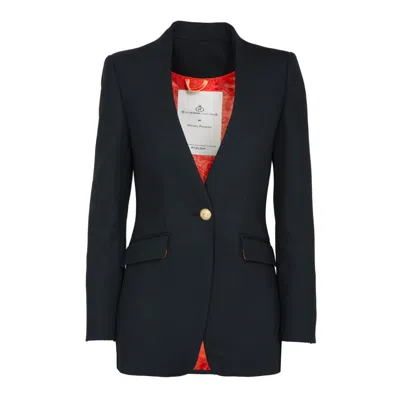 The Extreme Collection Women's Black Single Breasted Golden Button Crepe Blazer Maureen