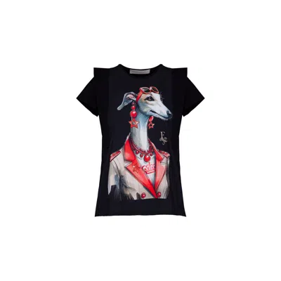 The Extreme Collection Women's Black T-shirt With Layered Shoulder Pepa