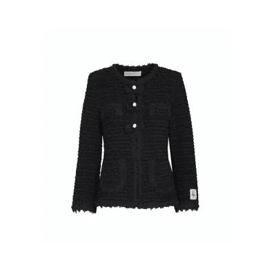 The Extreme Collection Women's Black Textured Tweed Jacket With Pearl Button Accents Zoe