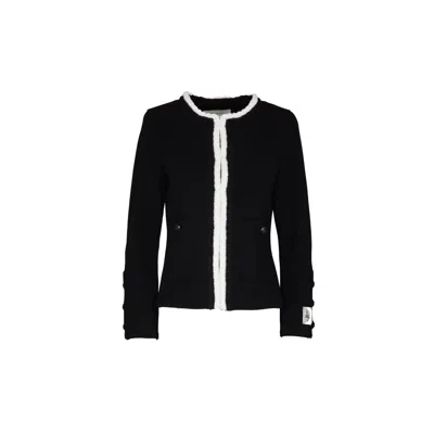 The Extreme Collection Women's Black Tweed Jacket With Contrasting Black Trim And Button Details Baptiste