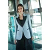The Extreme Collection Women's Blue Cipriani Light Gray Tailored Blazer With Black Lapel And Gold Buttons