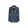 The Extreme Collection Women's Blue Double-breasted Navy Denim Blazer With Gold-tone Buttons Tailored Jacket Pietro In Blue