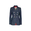 The Extreme Collection Women's Blue Double-breasted Navy Denim Blazer With Gold-tone Buttons Tailored Jacket Pietro In Blue