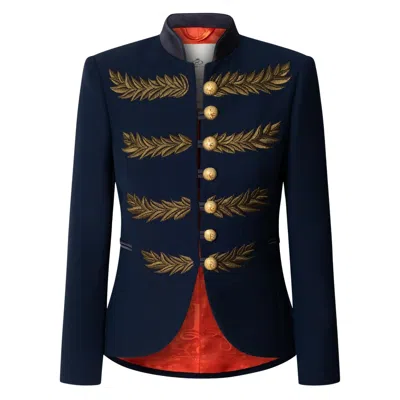 The Extreme Collection Women's Blue / Gold Navy Blue Embroidered Blazer Renata Love Gold In Blue/gold