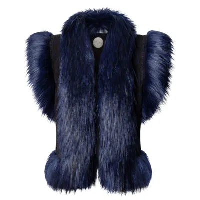 The Extreme Collection Women's Blue Knit Waistcoat With Faux Fur Theodoro