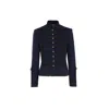The Extreme Collection Women's Blue Navy Premium Crepe Mao Collar Fitted Blazer With Golden Buttons Spezia In Blue