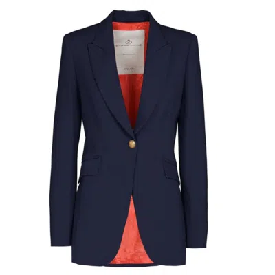 The Extreme Collection Women's Blue Navy Single-breasted Blazer In Premium Crepe With Gold Buttons Atelier