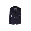 The Extreme Collection Women's Blue Pinstripe Double Breasted Navy Blazer With Golden Button Chloe In Blue