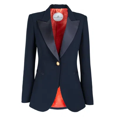 The Extreme Collection Women's Blue Premium Crepe Single Breasted Navy Blazer With Satin Flaps In Brown