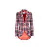 The Extreme Collection Women's Blue / Red Fitted Red Plaid Blazer With Golden Buttons And Black Lapel Peyton In Blue/red