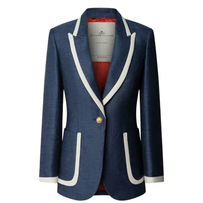 The Extreme Collection Women's Blue / White Laurent Blue Navy Tailored Blazer With Contrast Piping - Limited Edition In Multi