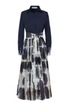 The Extreme Collection Women's Blue / White Printed Indigo Midi Dress Etienne With Elegant Bow And Tailored Top In Multi