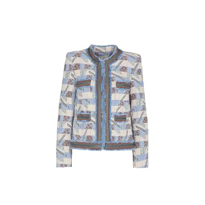 The Extreme Collection Women's Blue / White Tweed Jacket With Textured Trim In Blue And White Marquette In Blue/white
