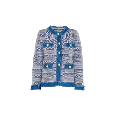 The Extreme Collection Women's White / Blue Wool And Alpaca Tweed Blue Jacket With White Pattern Gaston In Blue/white