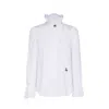 The Extreme Collection Women's Boheme White Gingham Blouse With Ruffled Trim And High Collar