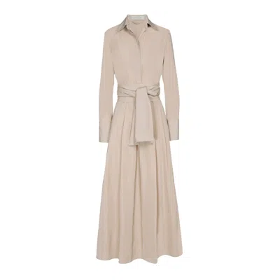 The Extreme Collection Women's Brown Cornelia Solid Beige Midi Shirt Dress With Tie Belt