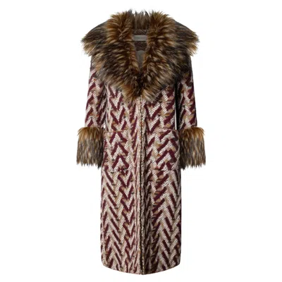 The Extreme Collection Women's Brown Long Knit Coat With Faux Fur Flavia