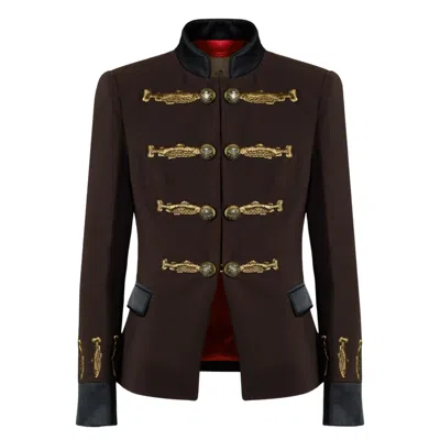 The Extreme Collection Women's Brown Military Blazer With Gold Embroidery Nuvola