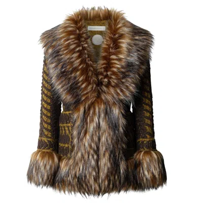 The Extreme Collection Women's Brown Short Knit Coat With Faux Fur Leonore