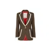 The Extreme Collection Women's Brown Tailored Blazer With White Piping Accents Laurent In Brown