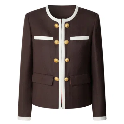 The Extreme Collection Women's Brown Wool Blazer With Round Neck Talulla