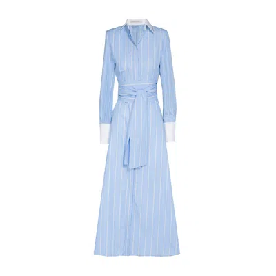 The Extreme Collection Women's Cornelia Blue Striped Belted Midi Dress With Tie Belt
