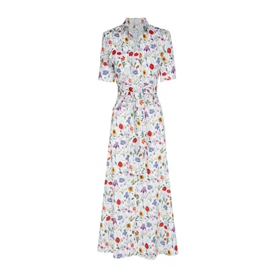The Extreme Collection Women's Cornelia Liberty London White Printed Midi Shirt Dress With Tie Belt
