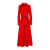 The Extreme Collection Women's Cornelia Solid Red Midi Shirt Dress With Tie Belt