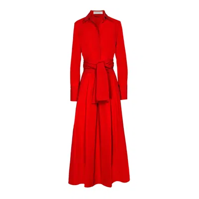 The Extreme Collection Women's Cornelia Solid Red Midi Shirt Dress With Tie Belt
