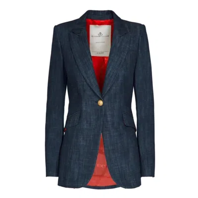 The Extreme Collection Women's Denim Blue Fitted Blazer With Gold Buttons Milán