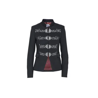 The Extreme Collection Women's Fiorella Silver Embroidered In Black Premium Crepe Single Breasted Blazer