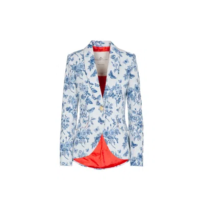 The Extreme Collection Women's Floral Tailored Jacket In White Wth Blue Botanical Print Marcella