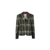 The Extreme Collection Women's Green And Multicolor Plaid Wool Blazer With Leather Accents Vermont In Green